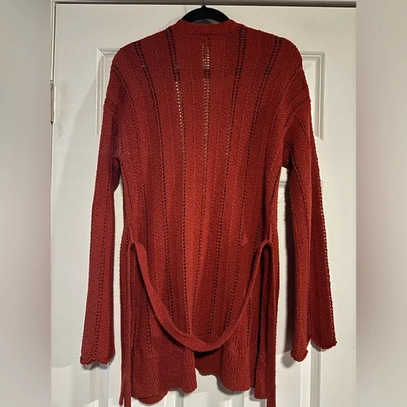 Anthro Meadow Rue Pointelle Chunky Knit Cardigan Sweater, Rust colored, Small - Picture 8 of 10